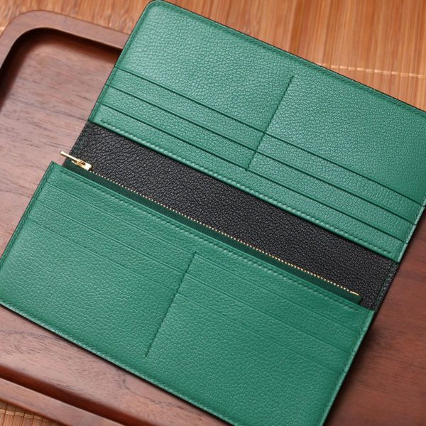 Goatskin Long Wallet Green - Purely Handwork Leather Craft